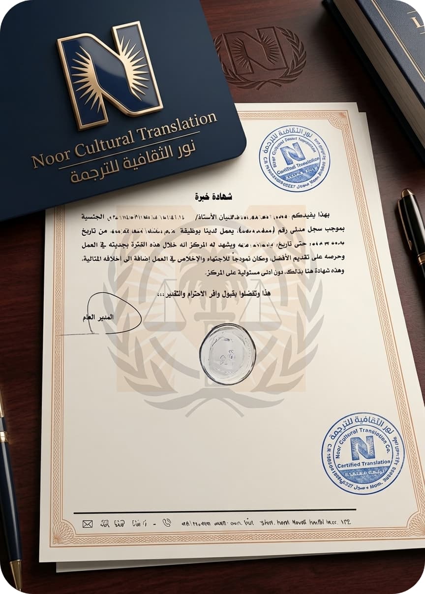 ترجمة شهادة خبرة ترجمة معتمدة