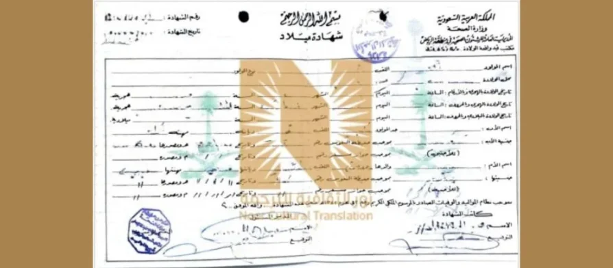 ترجمة شهادة الميلاد السعودية من نور الثقافية مكتب ترجمة شهادة ميلاد