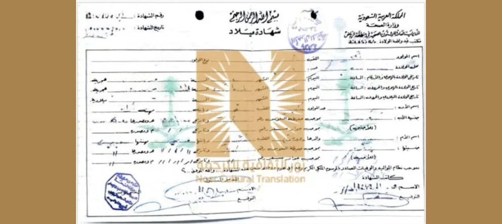 ترجمة شهادة الميلاد السعودية من نور الثقافية مكتب ترجمة شهادة ميلاد