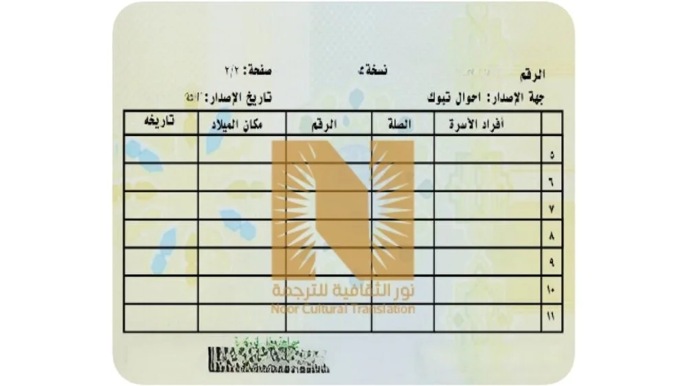 ترجمة بطاقة العائلة ترجمة بطاقة العائلة